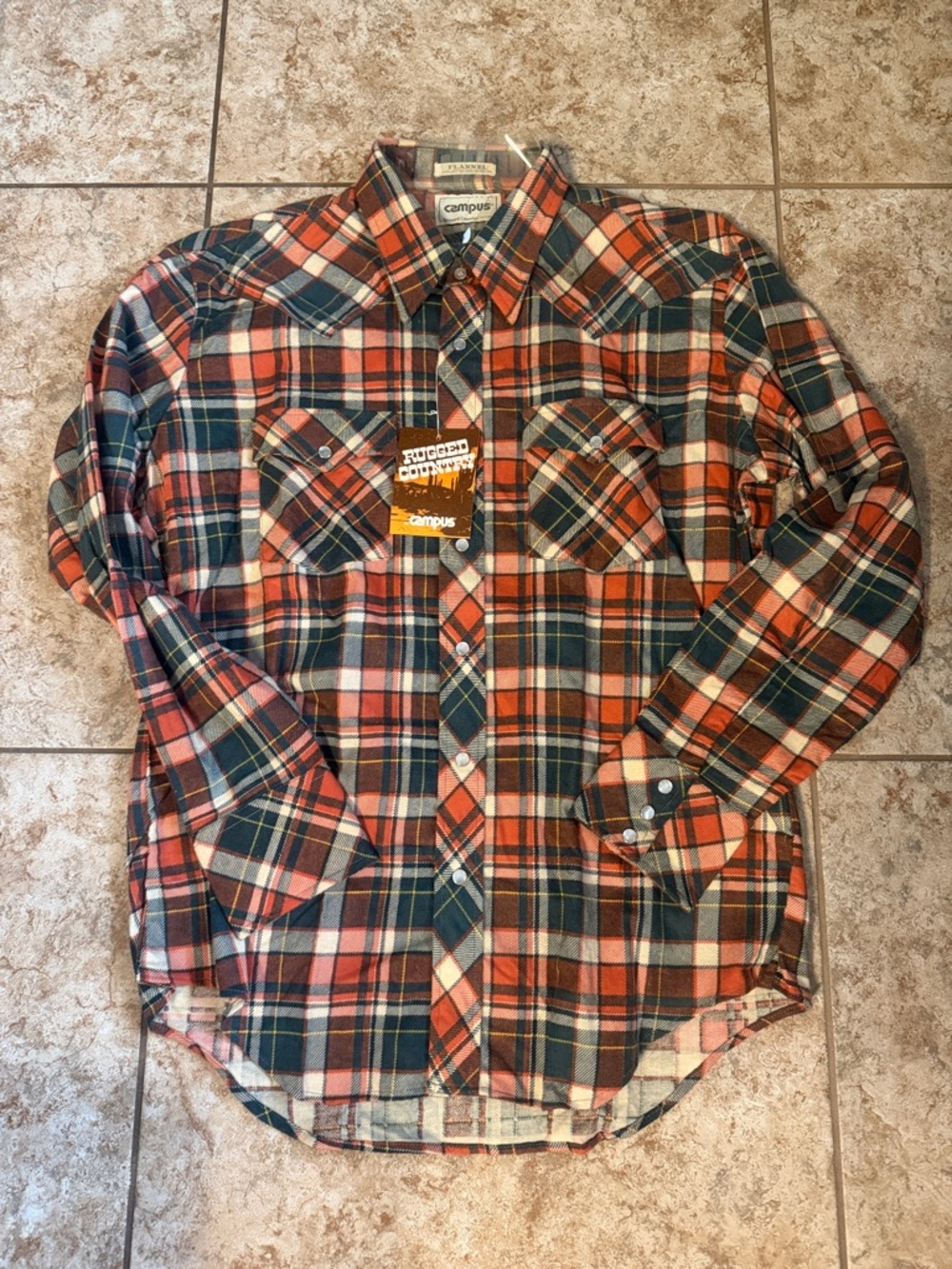 Campus Men's Orange & Green Plaid Button-Down Shirt